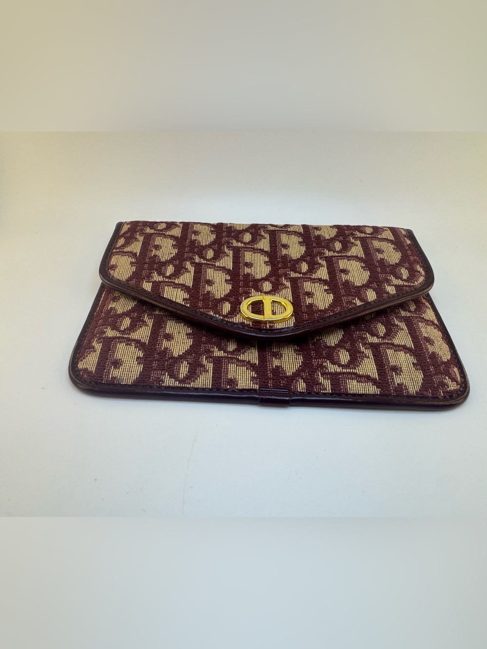 Christian Dior Vintage Oblique Wallet On Chain Burgundy Bordeaux Monogram AUTH - Picture 2 of 13